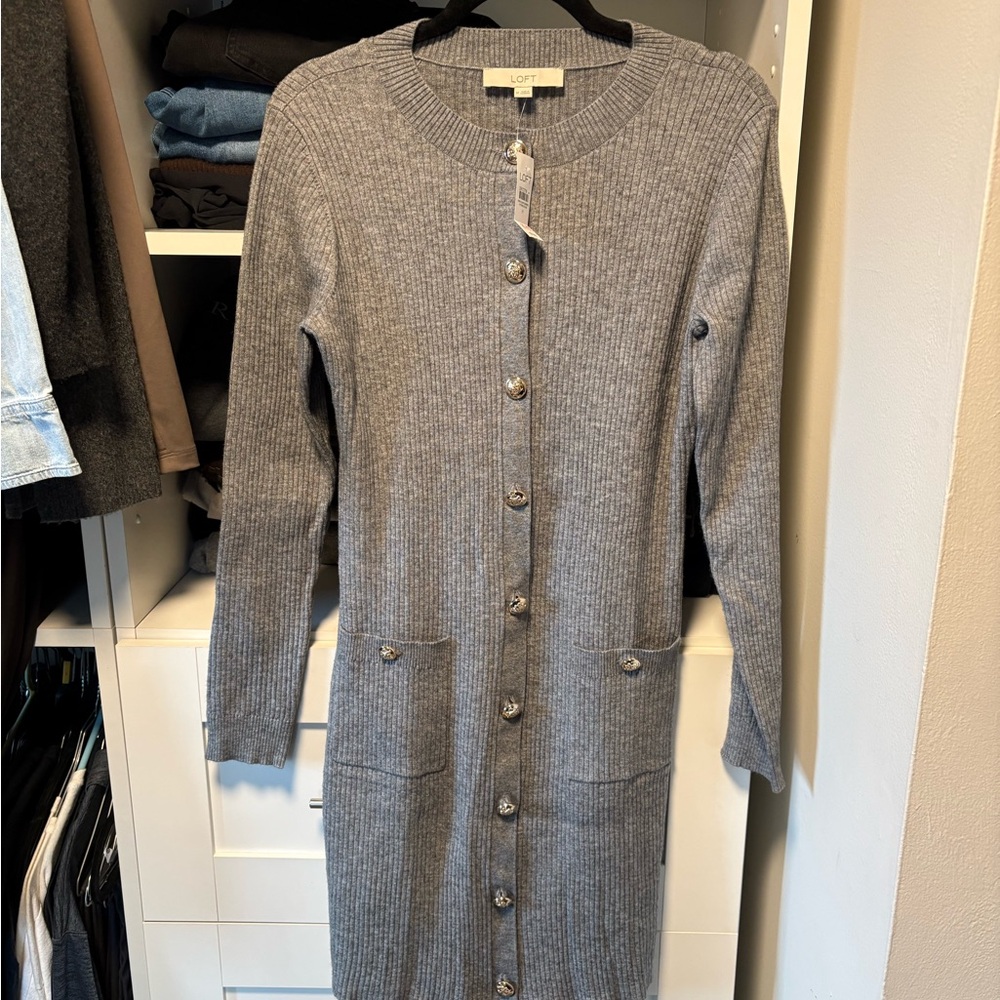 LOFT Gray Ribbed Mini Dress